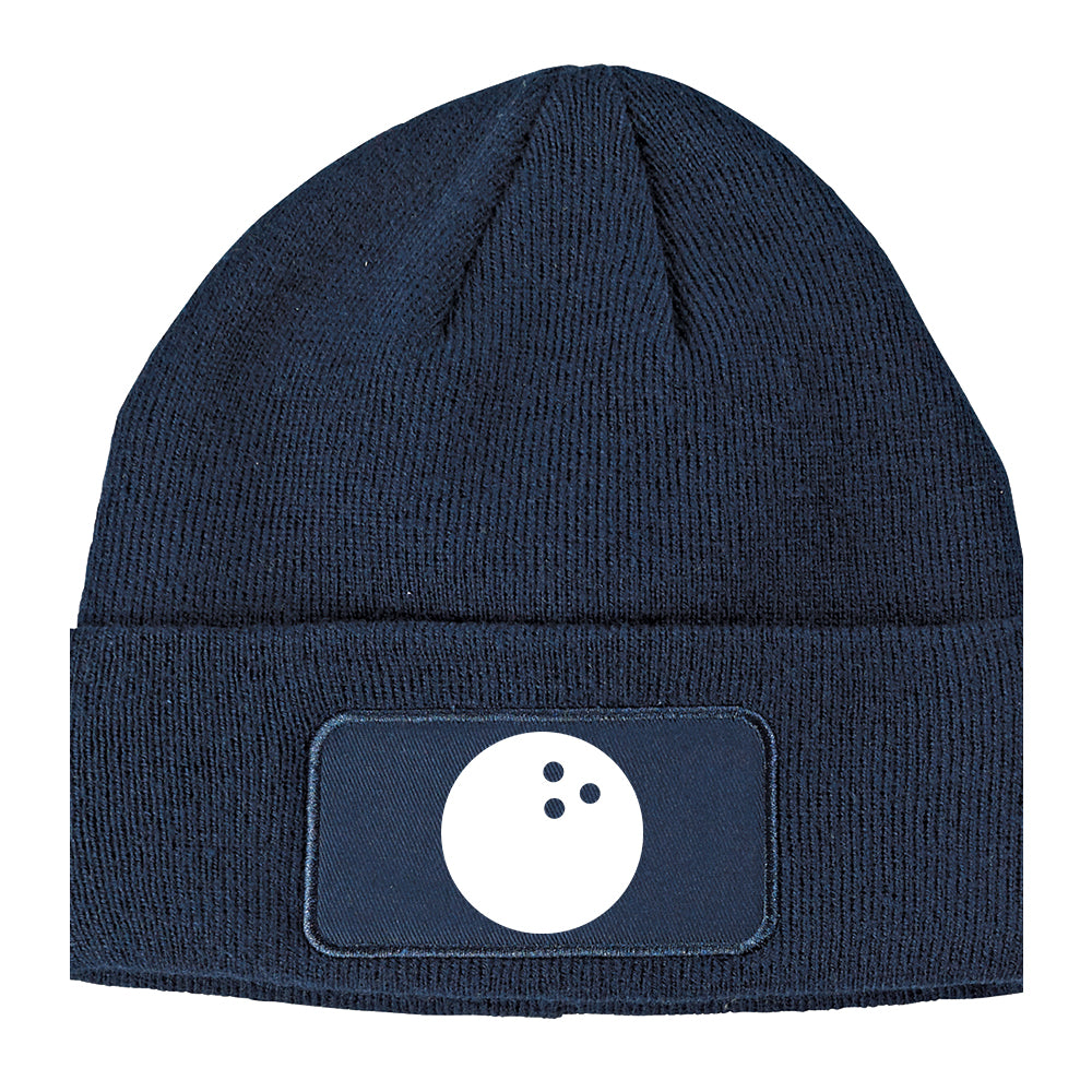Bowling Ball Winter Knit Adult Beanie Hat Navy Blue