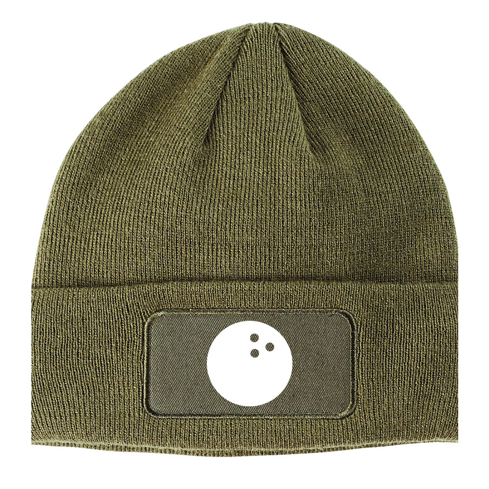 Bowling Ball Winter Knit Adult Beanie Hat Olive Green