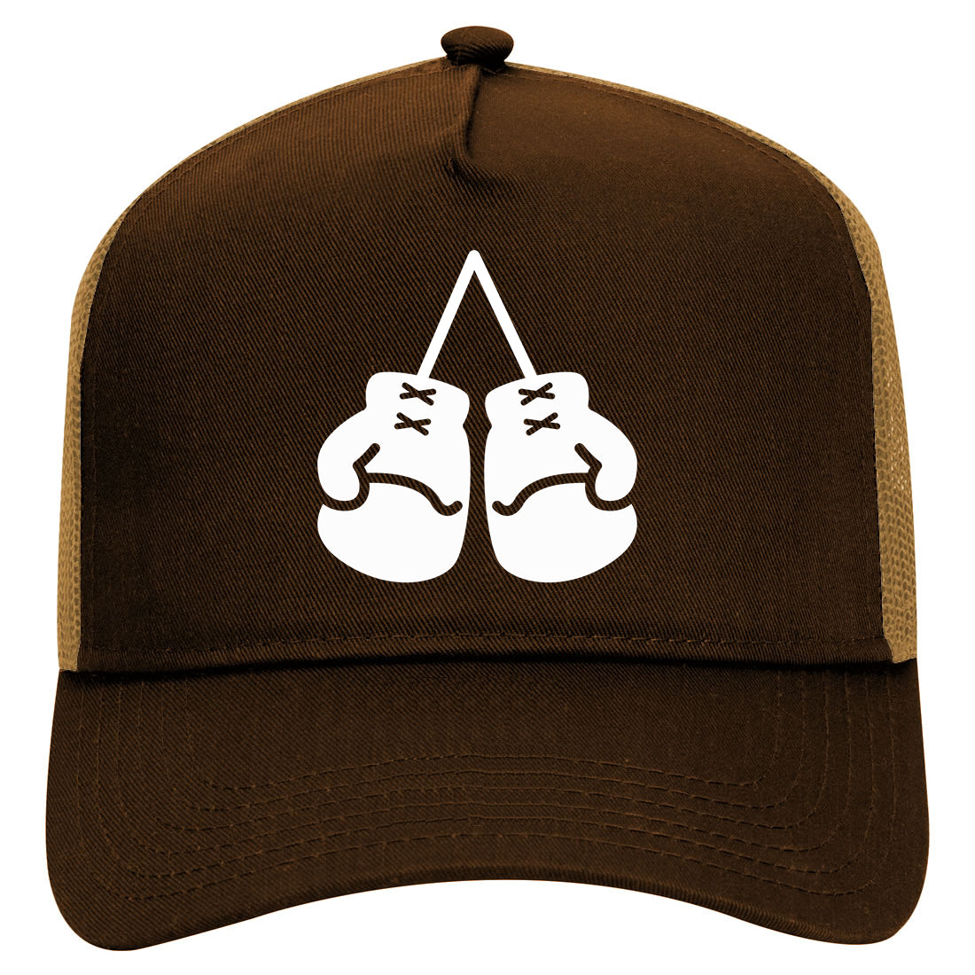 Boxing Gloves Mens Mesh Trucker Hat Brown