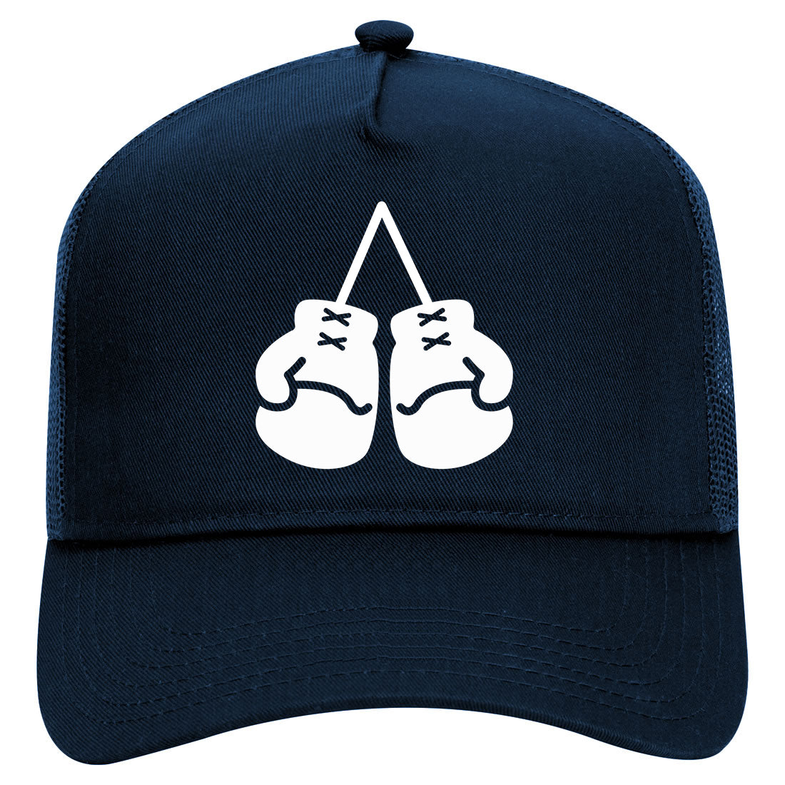 Boxing Gloves Mens Mesh Trucker Hat Navy Blue