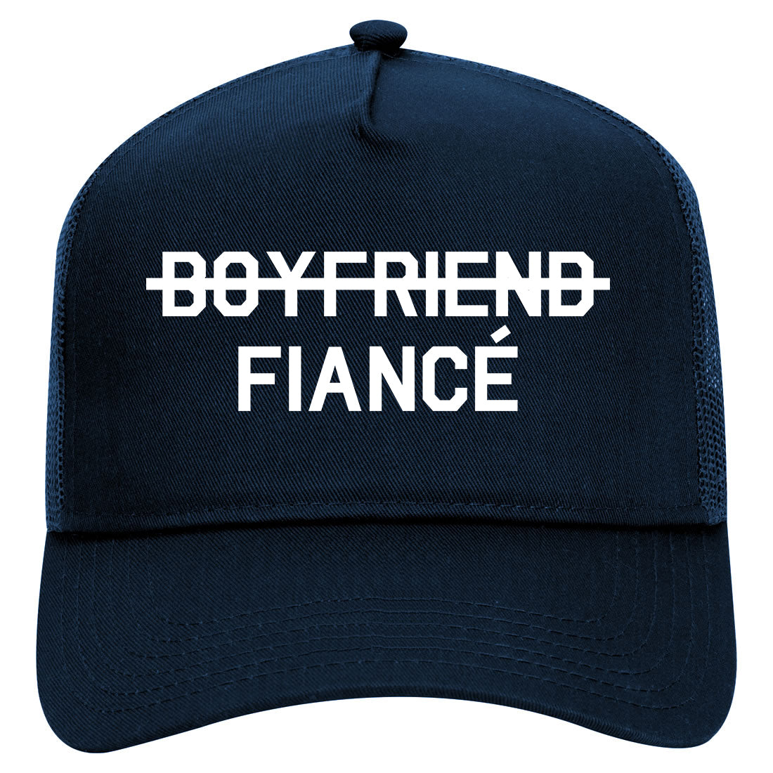 Boyfriend Fiance Engagement Mens Mesh Trucker Hat Navy Blue