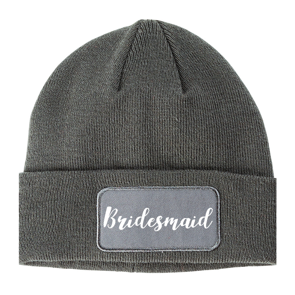 Bridesmaid Bachlorette Party Winter Knit Adult Beanie Hat Grey