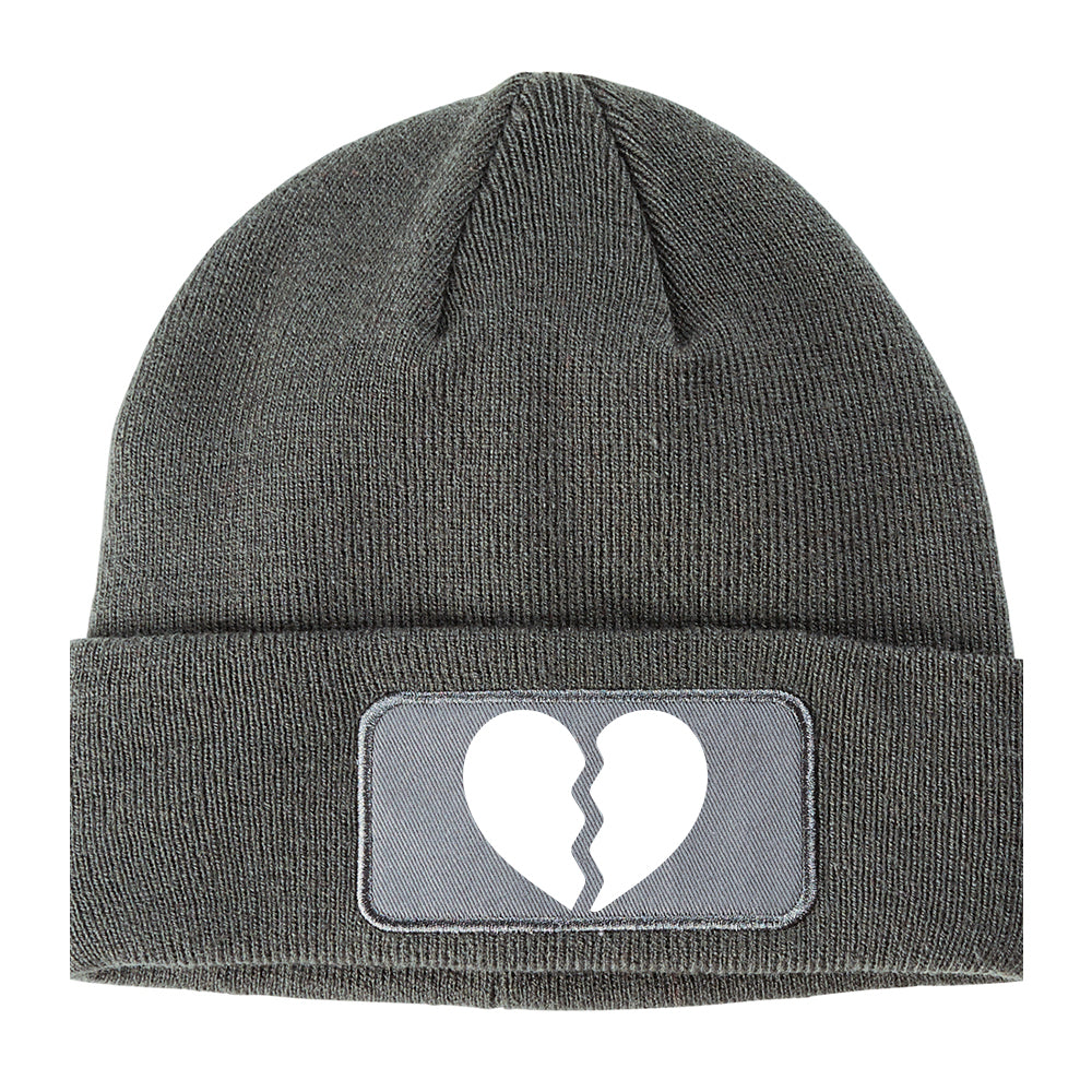 Broken Heart Winter Knit Adult Beanie Hat Grey