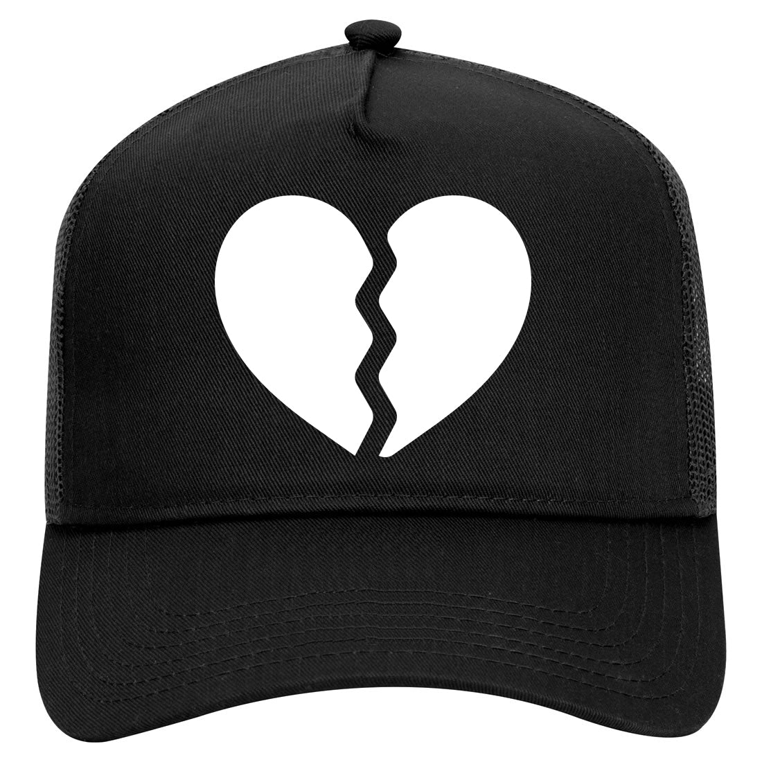 Broken Heart Mens Mesh Trucker Hat Black