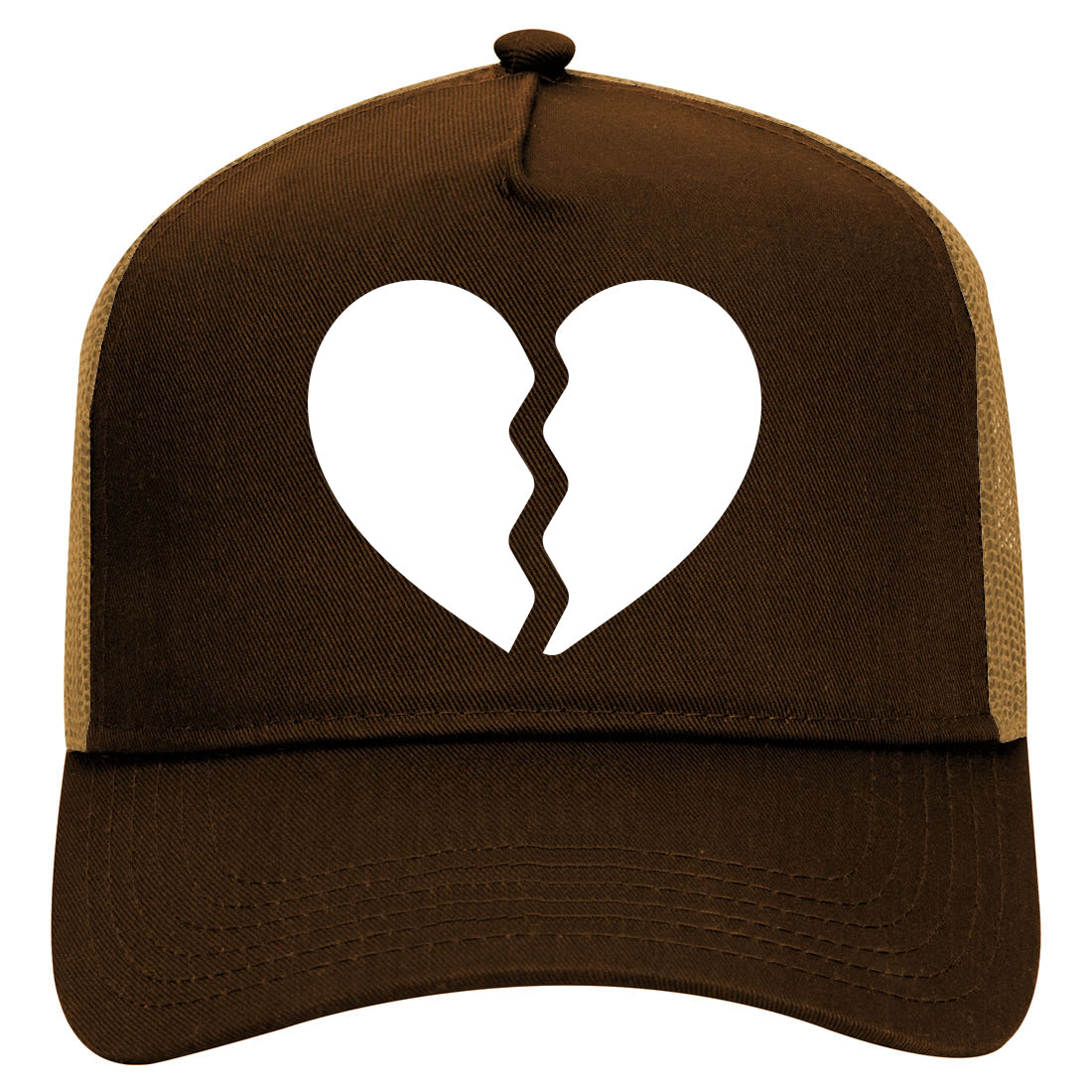 Broken Heart Mens Mesh Trucker Hat Brown