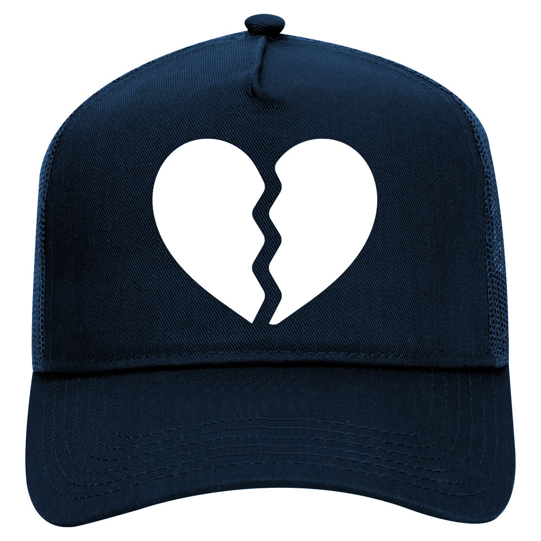 Broken Heart Mens Mesh Trucker Hat Navy Blue