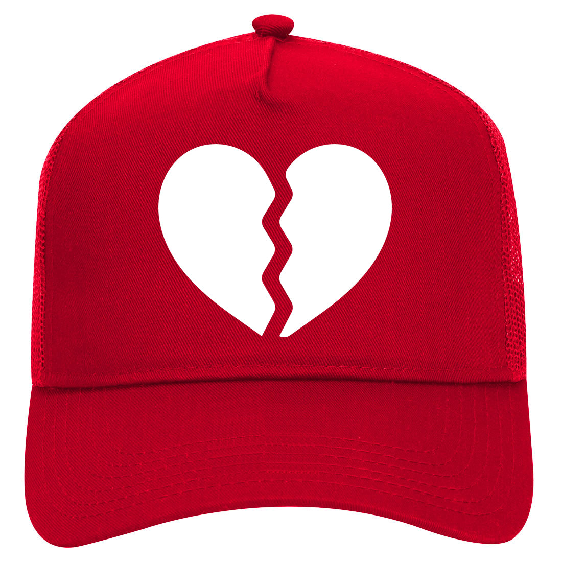 Broken Heart Mens Mesh Trucker Hat Red