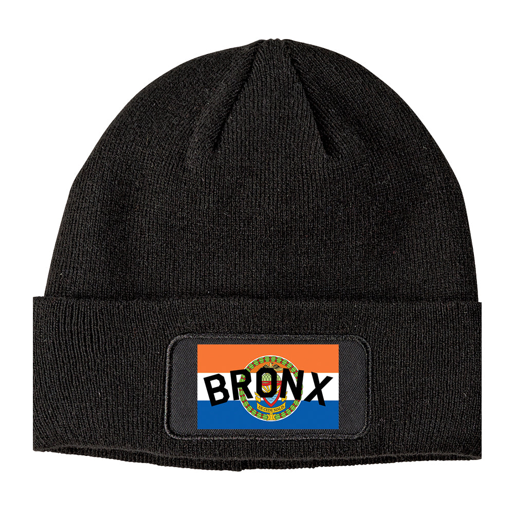 Bronx Flag Winter Knit Adult Beanie Hat Black
