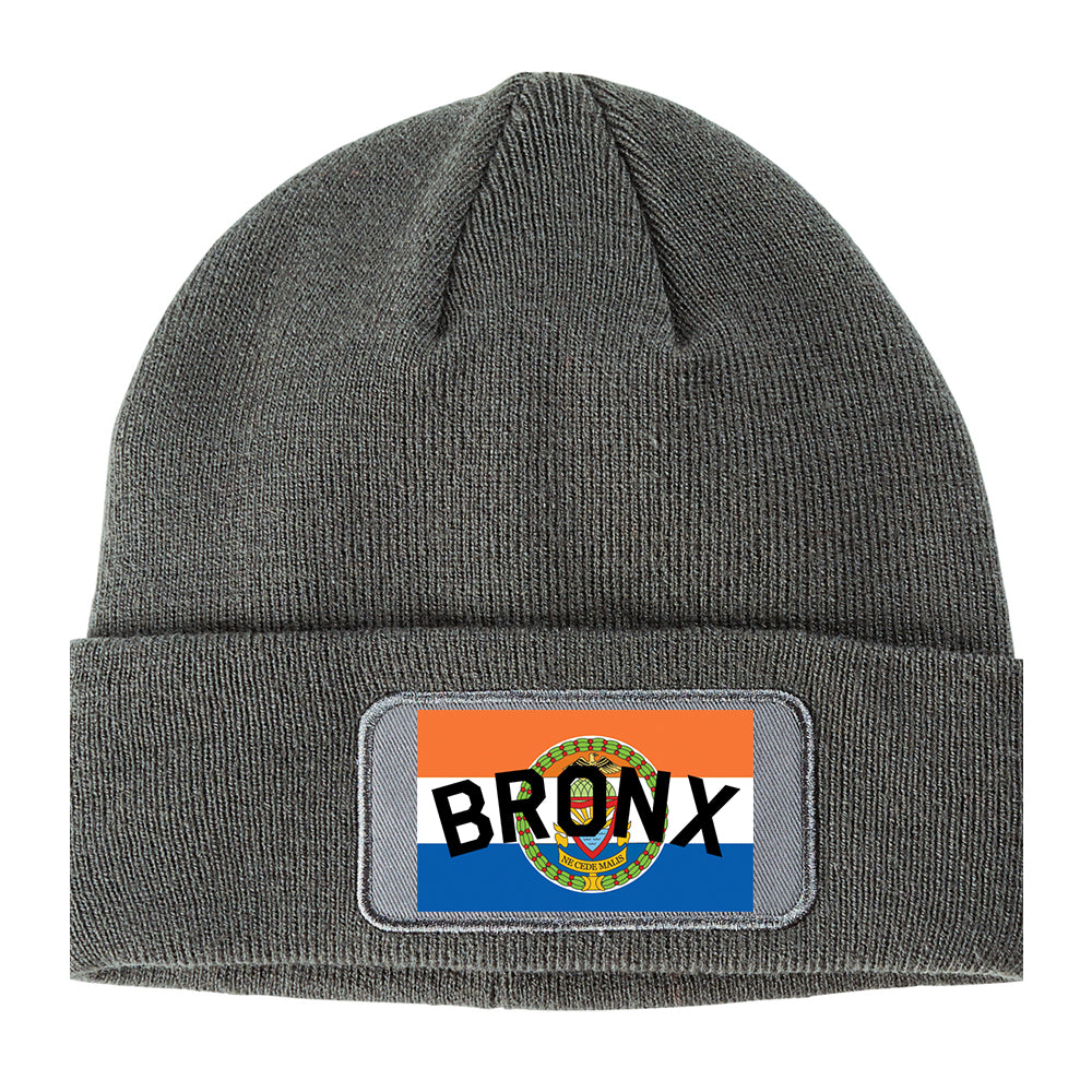 Bronx Flag Winter Knit Adult Beanie Hat Grey