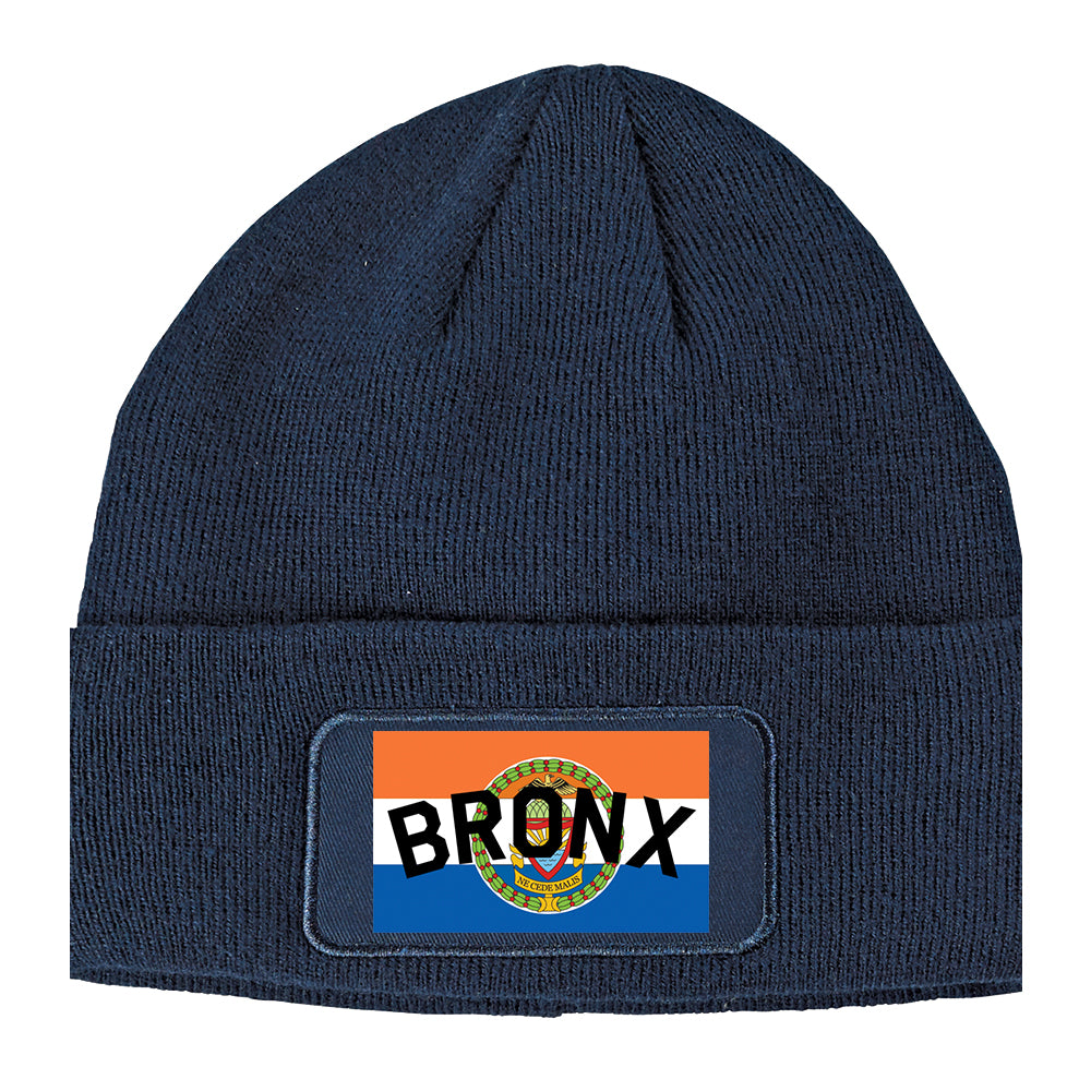 Bronx Flag Winter Knit Adult Beanie Hat Navy Blue