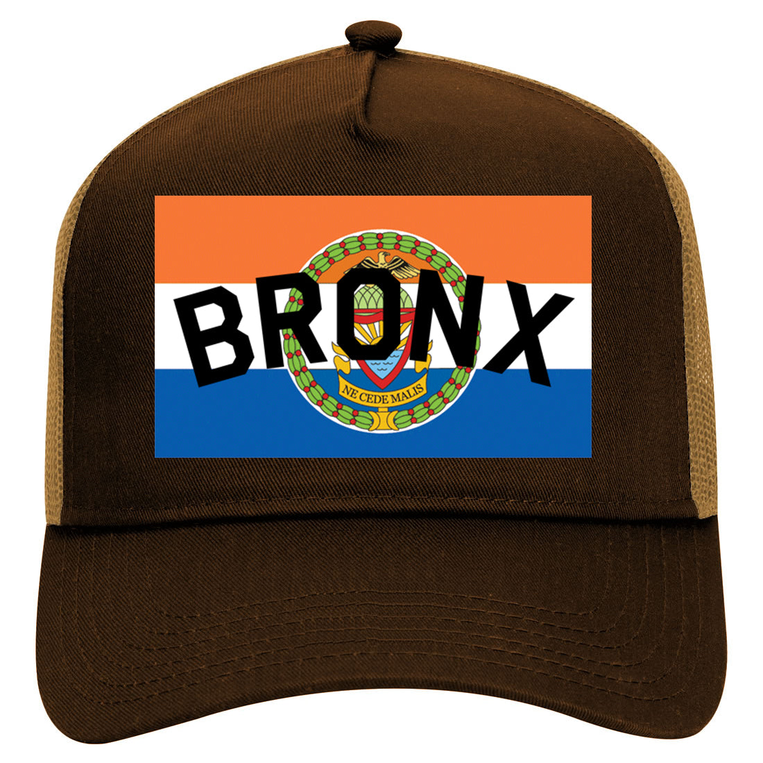 Bronx Flag Mens Mesh Trucker Hat Brown