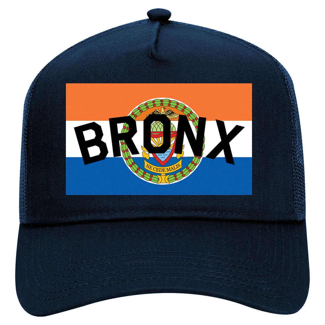 Bronx Flag Mens Mesh Trucker Hat Navy Blue