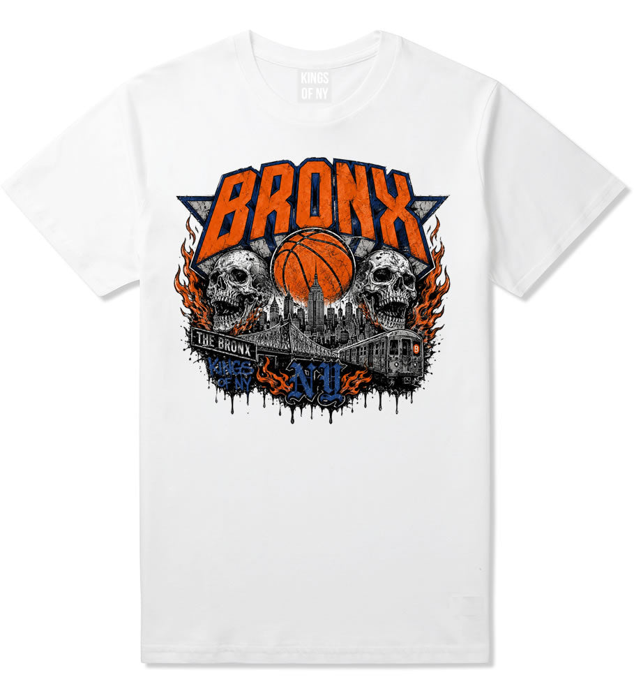 White Bronx NY Skull Basketball Men's T-Shirt