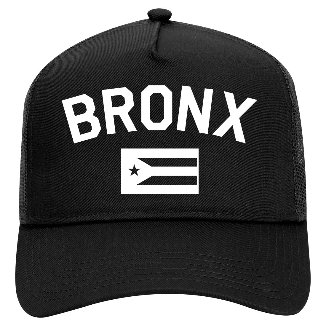 Bronx Puerto Rico Flag Mens Mesh Trucker Hat Black