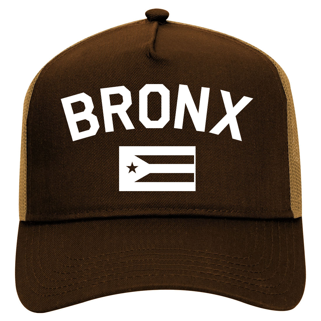 Bronx Puerto Rico Flag Mens Mesh Trucker Hat Brown
