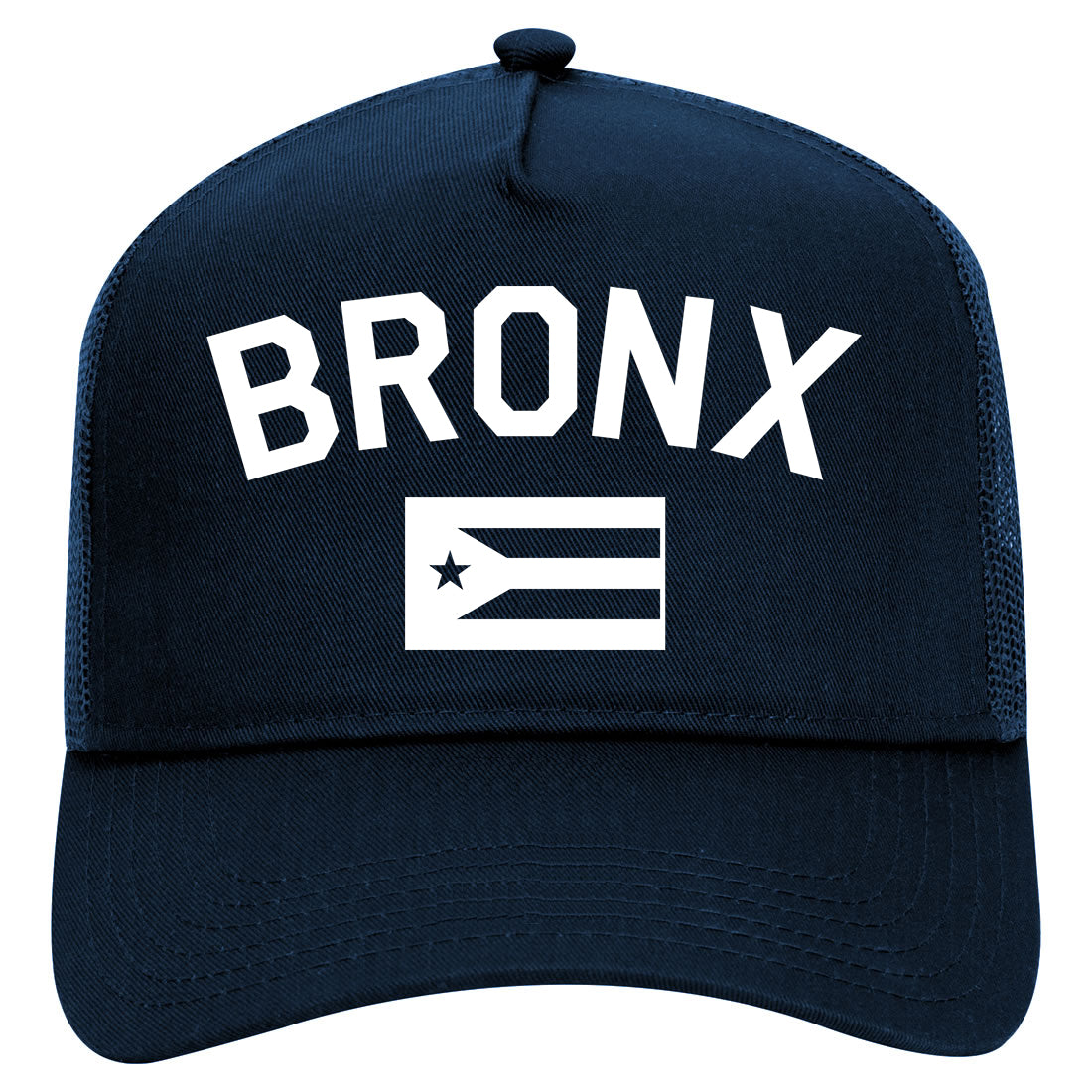 Bronx Puerto Rico Flag Mens Mesh Trucker Hat Navy Blue