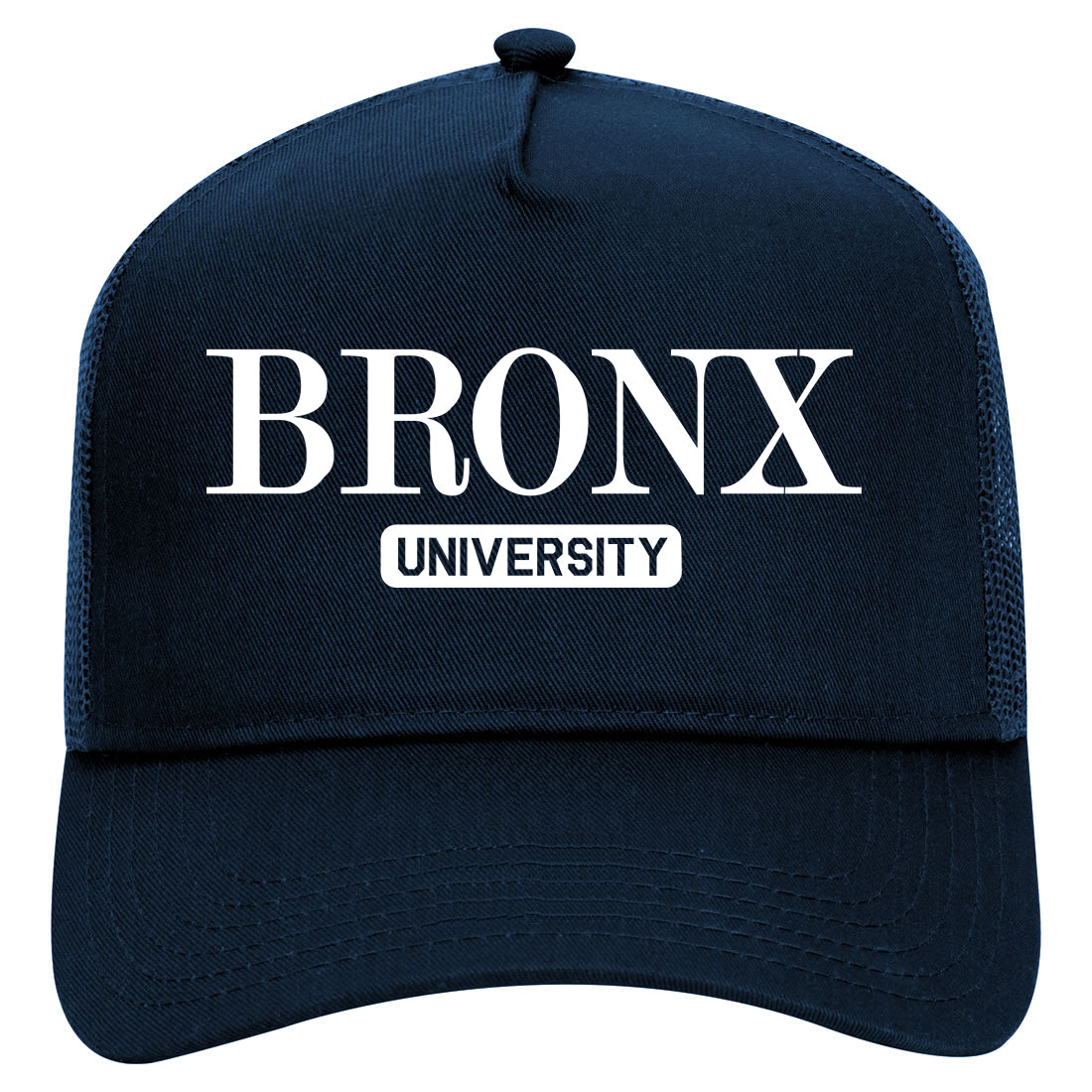 Bronx University New York Mens Mesh Trucker Hat Navy Blue