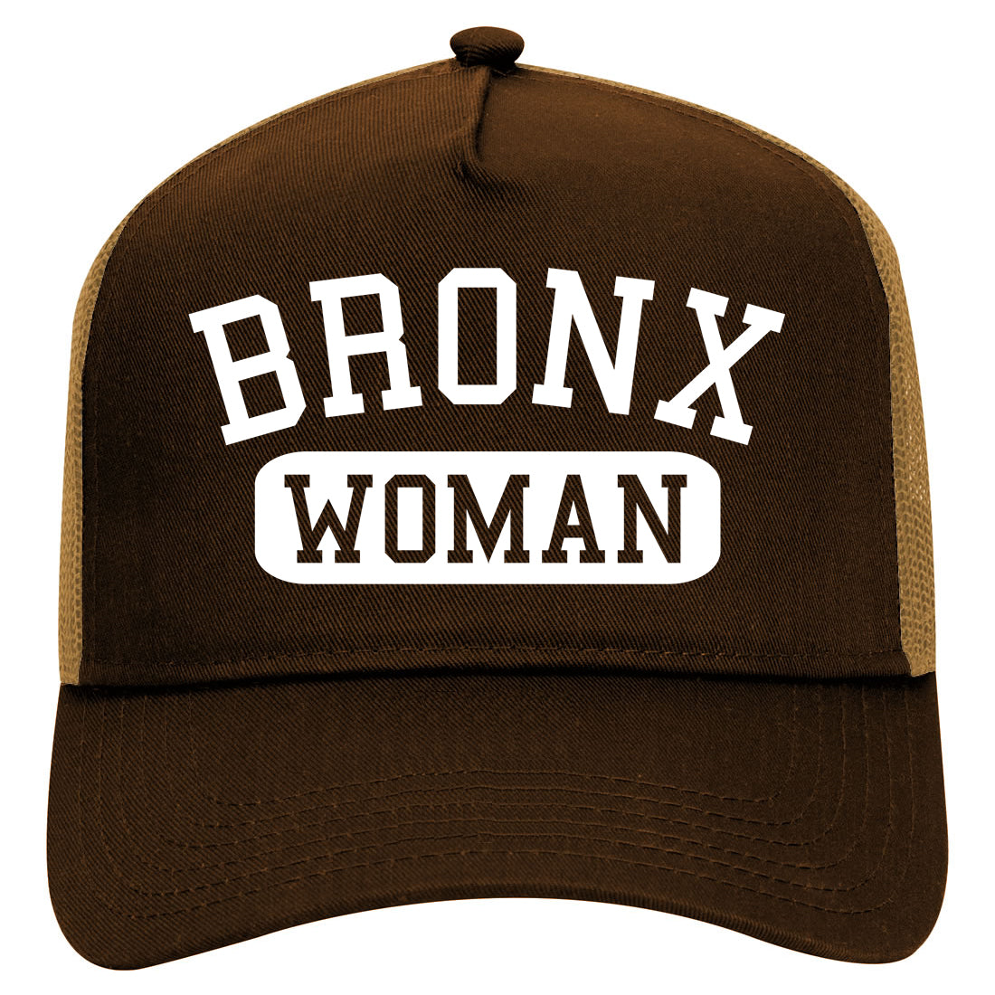 Bronx Woman Mens Mesh Trucker Hat Brown