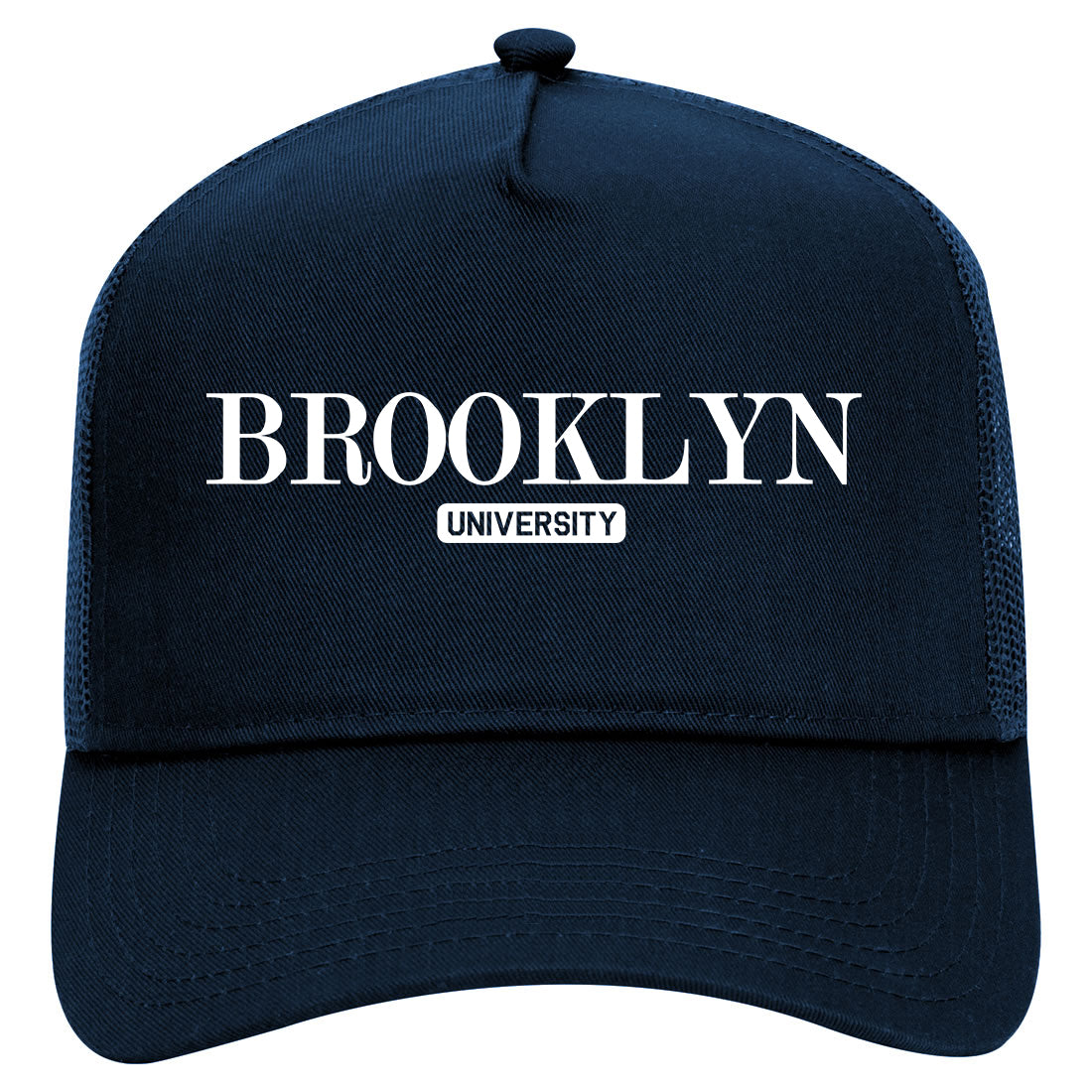 Brooklyn University New York Mens Mesh Trucker Hat Navy Blue