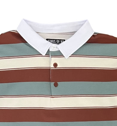 retro rugby collar white polo collar close up and branded kings of ny label