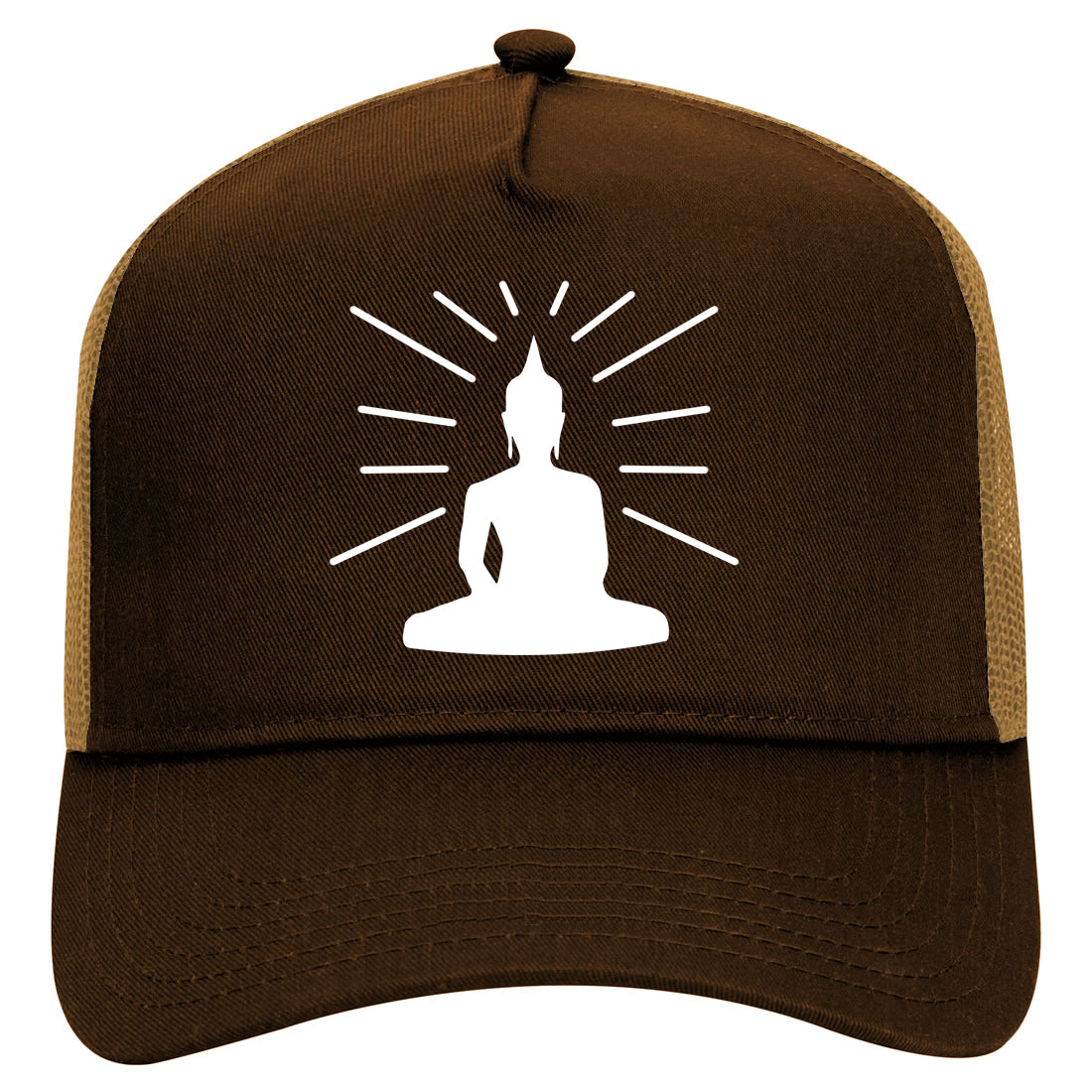 Buddha Mens Mesh Trucker Hat Brown