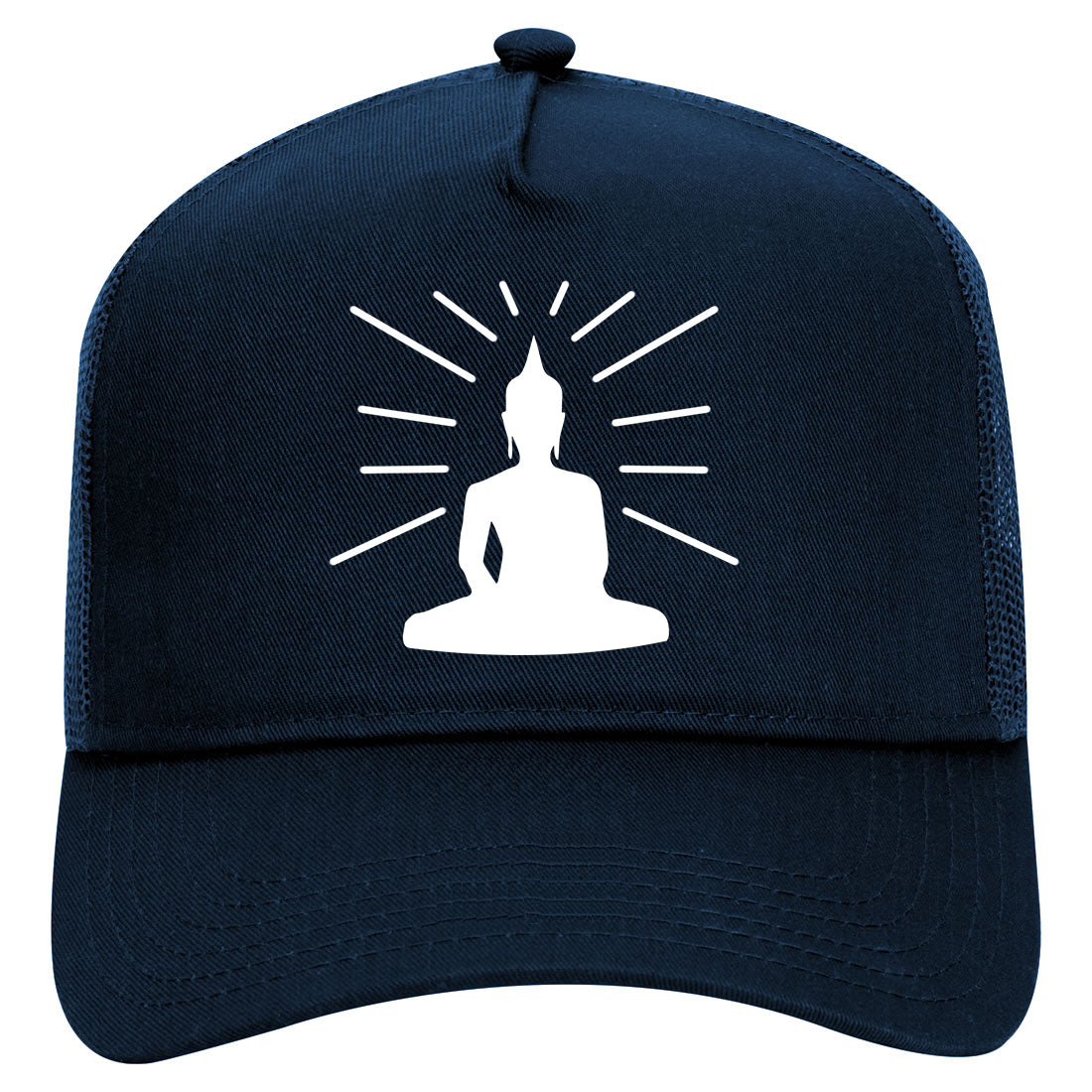 Buddha Mens Mesh Trucker Hat Navy Blue
