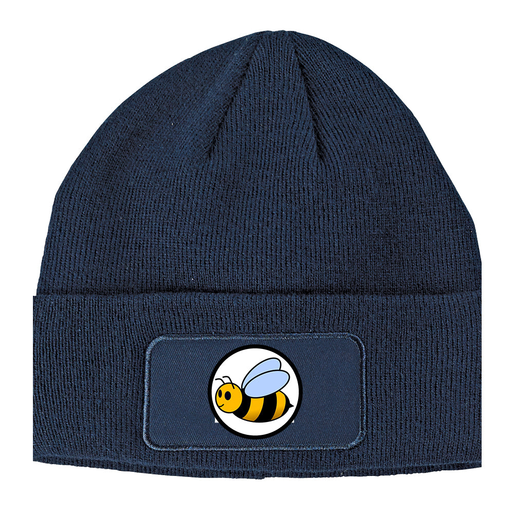 Bumble Bee Winter Knit Adult Beanie Hat Navy Blue