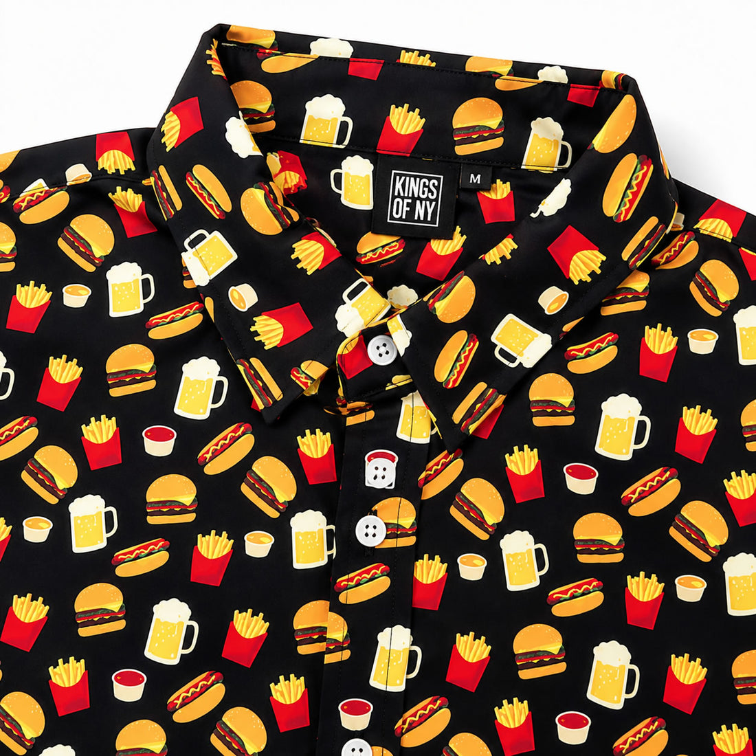 Burger Beer Hot Dog BBQ Men's Short Sleeve Button Down Shirt Brand Label