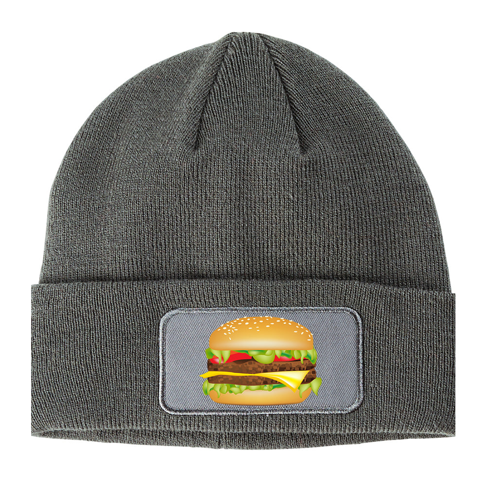 Burger Winter Knit Adult Beanie Hat Grey
