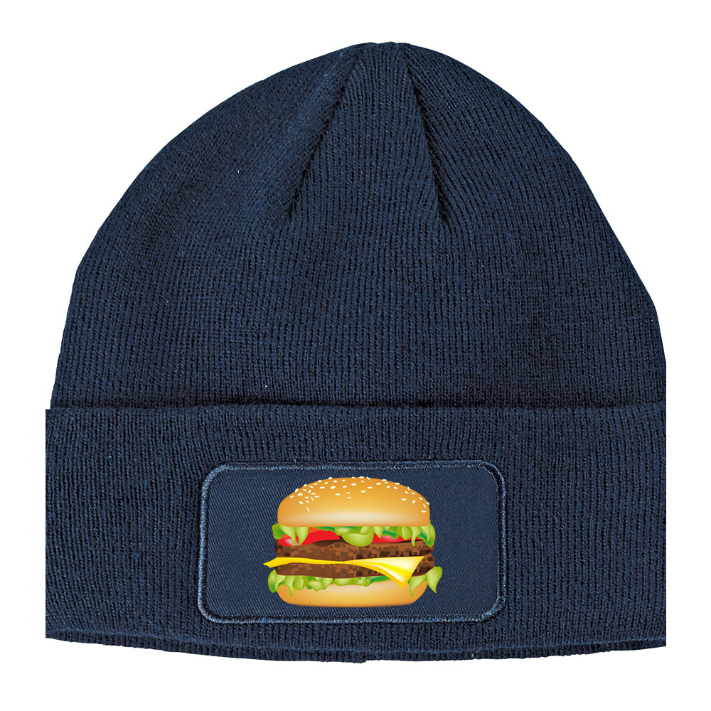 Burger Winter Knit Adult Beanie Hat Navy Blue