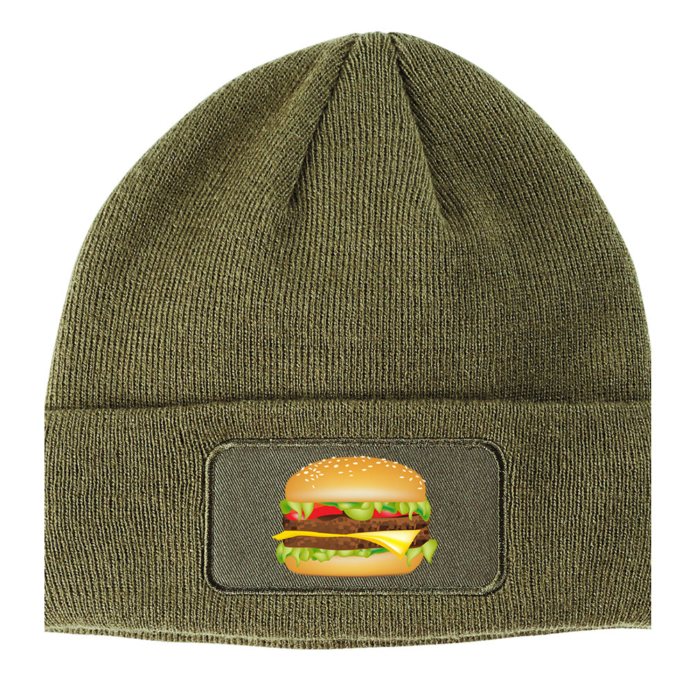 Burger Winter Knit Adult Beanie Hat Olive Green