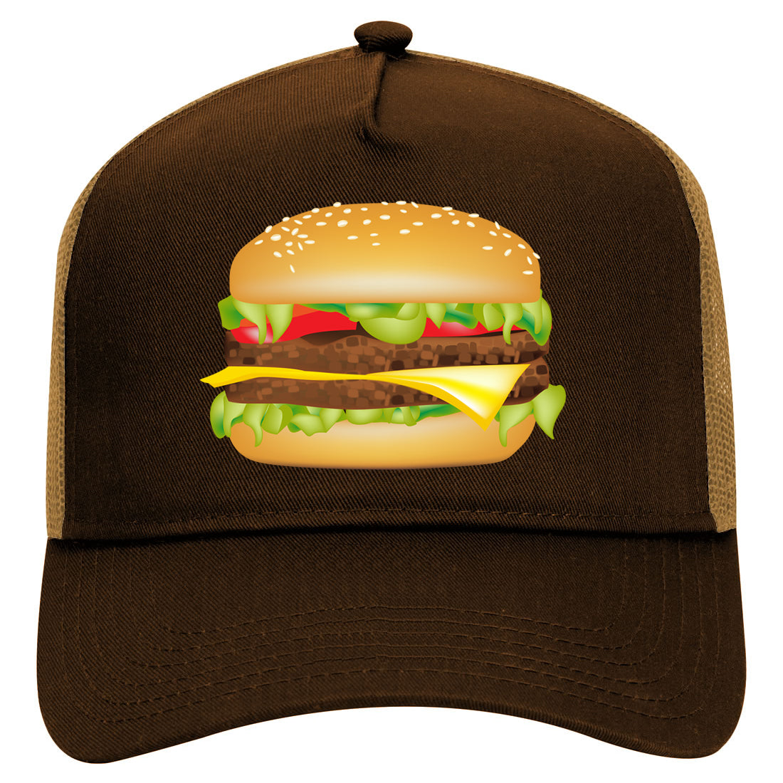 Burger Mens Mesh Trucker Hat Brown