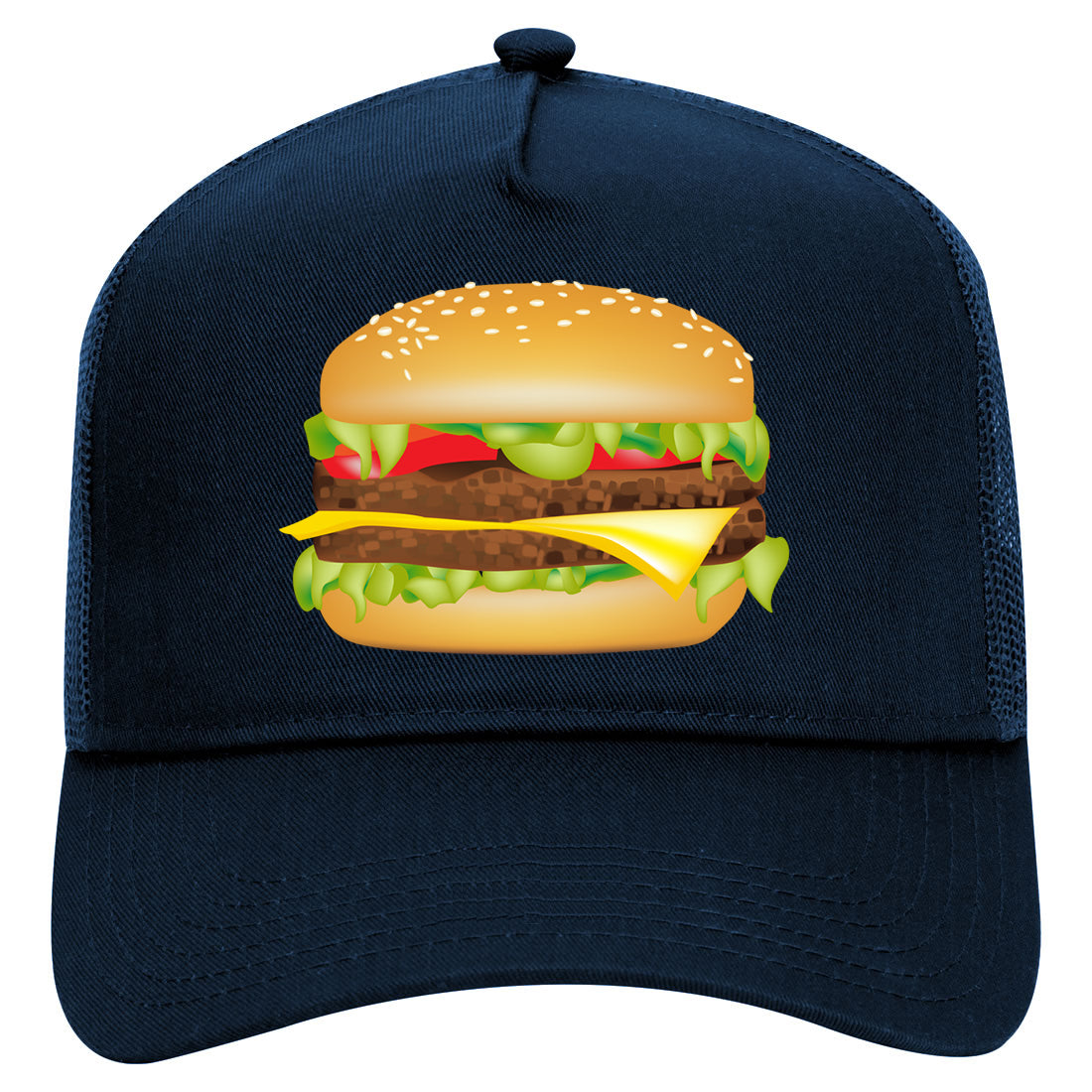 Burger Mens Mesh Trucker Hat Navy Blue