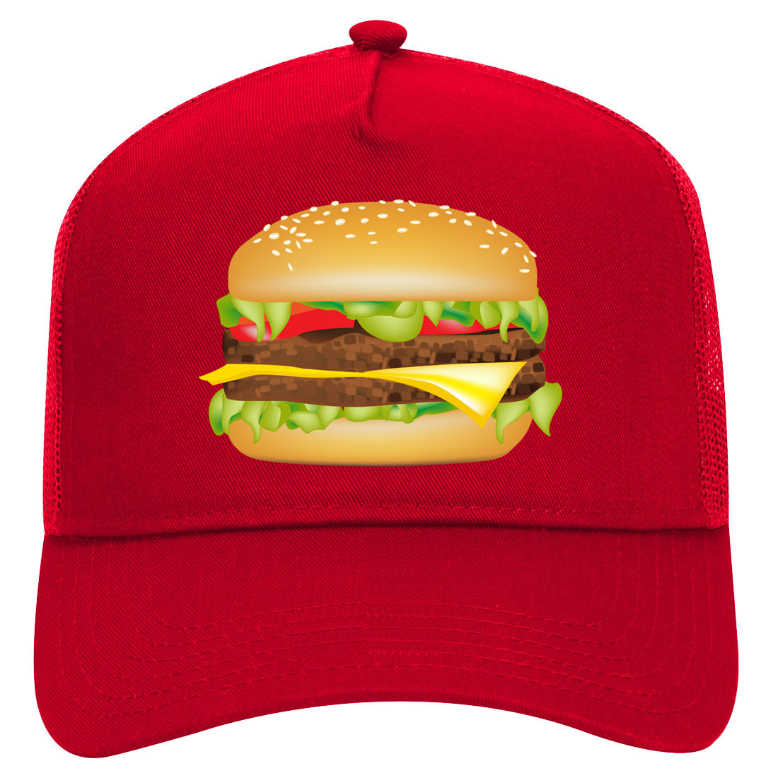 Burger Mens Mesh Trucker Hat Red