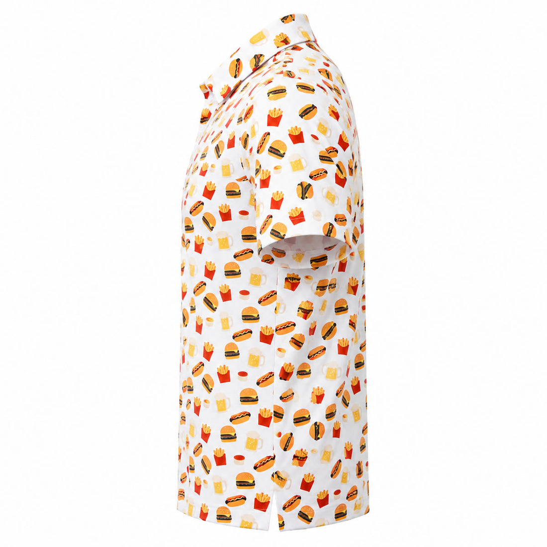 Burgers Fries Hotdogs And Beer Men's Golf Polo Shirt Side View in White