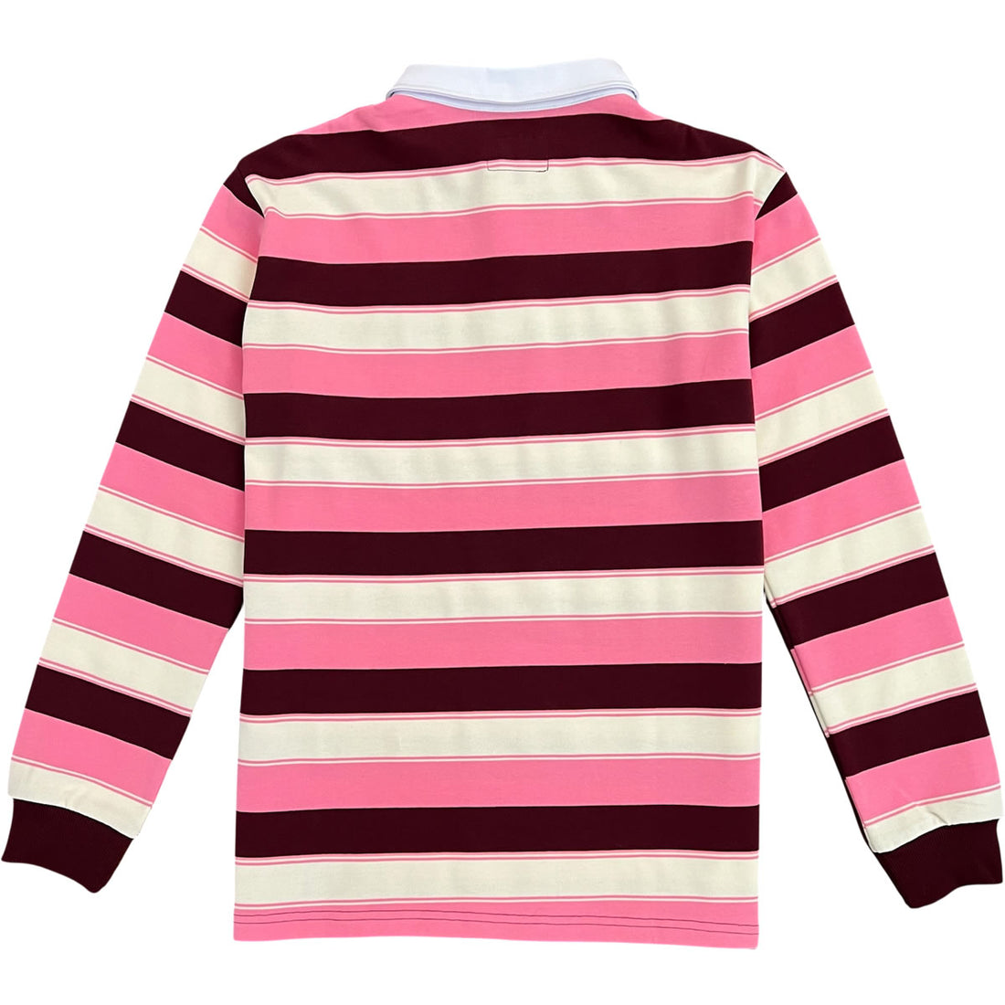 Burgundy Cream And Pink Vintage Striped Men's Rugby Shirt Back