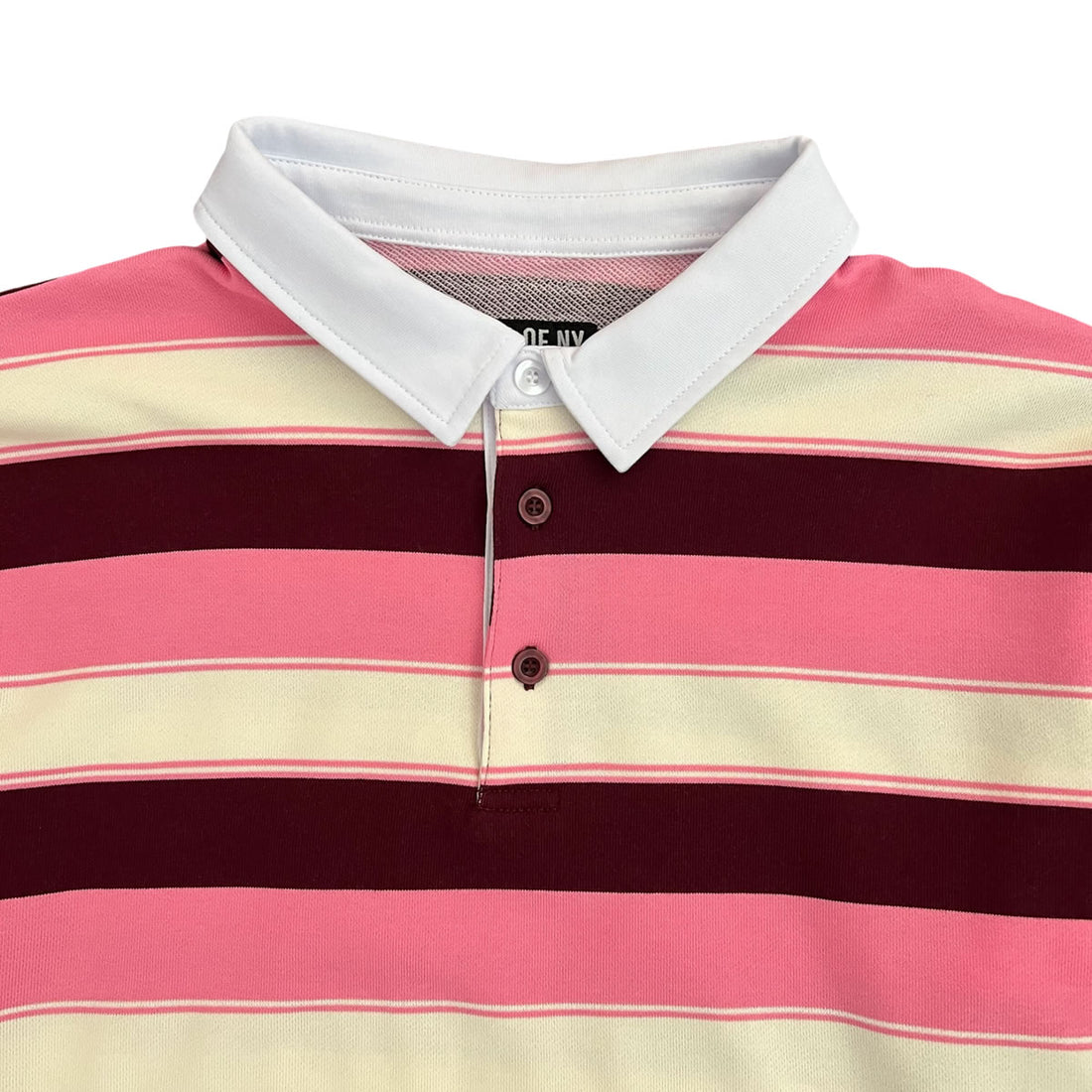 Burgundy Cream And Pink Vintage Striped Men's Rugby Shirt Polo Collar