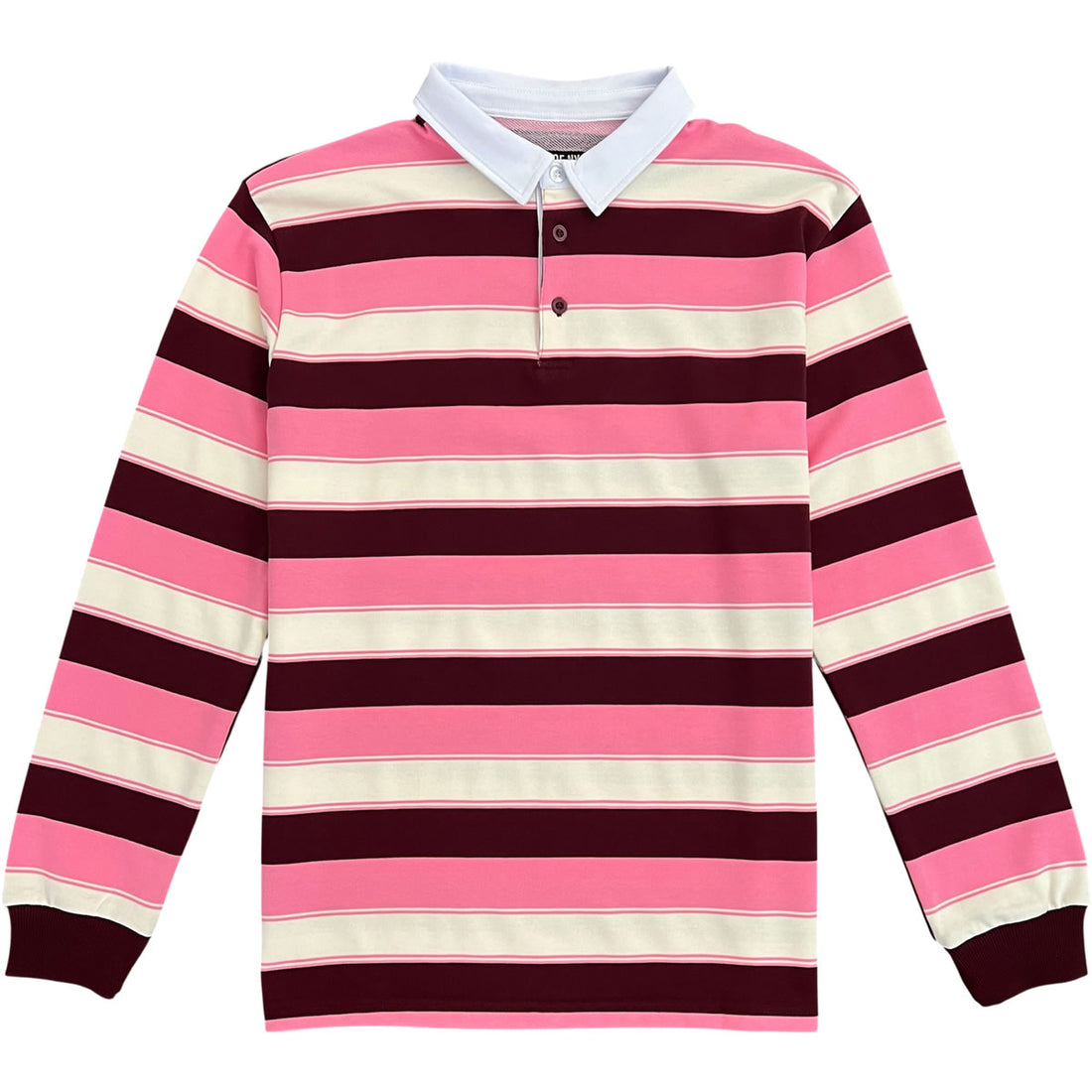 Burgundy Cream And Pink Vintage Striped Men's Rugby Shirt