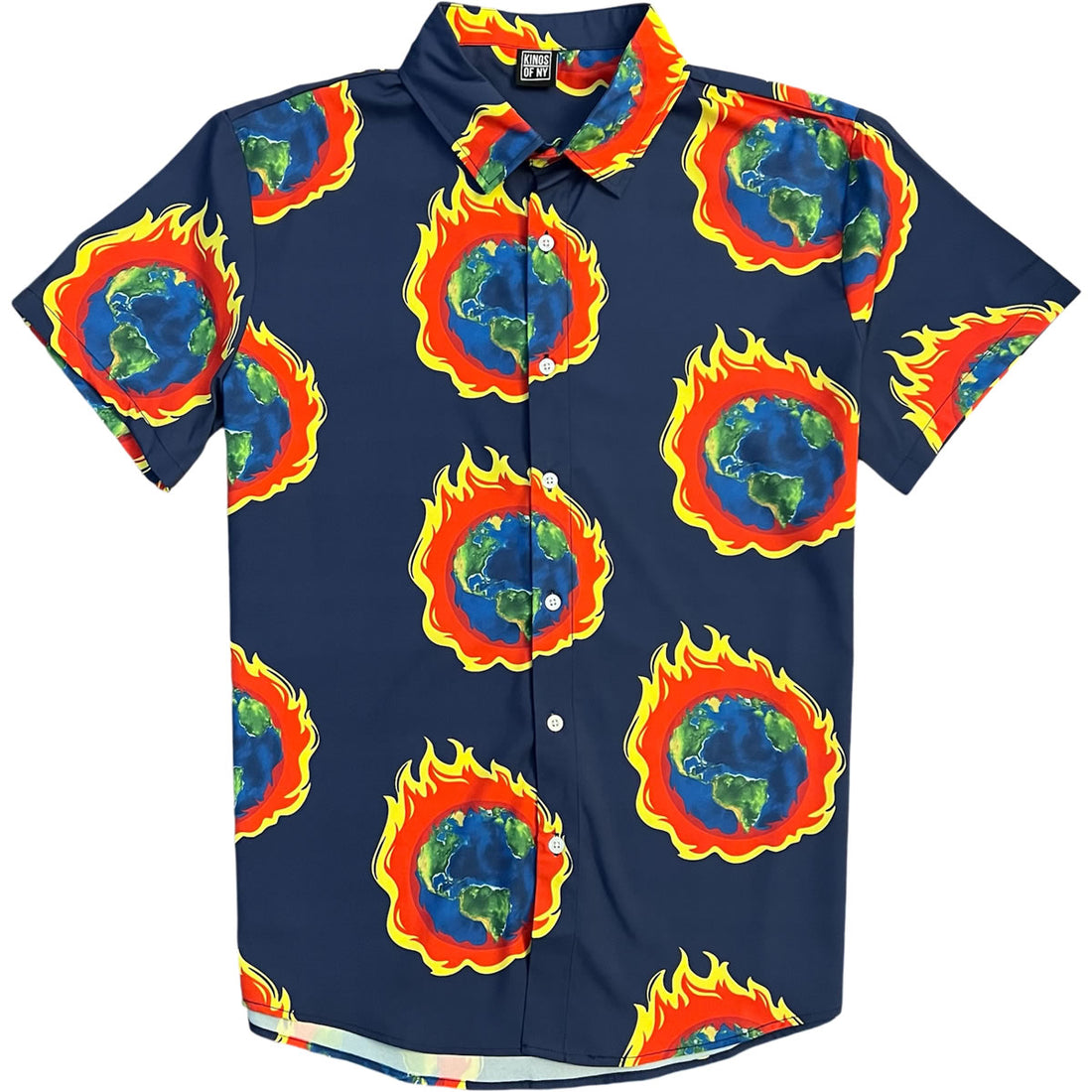 Burning Earth On Fire Men’s Short Sleeve Button Down Shirt