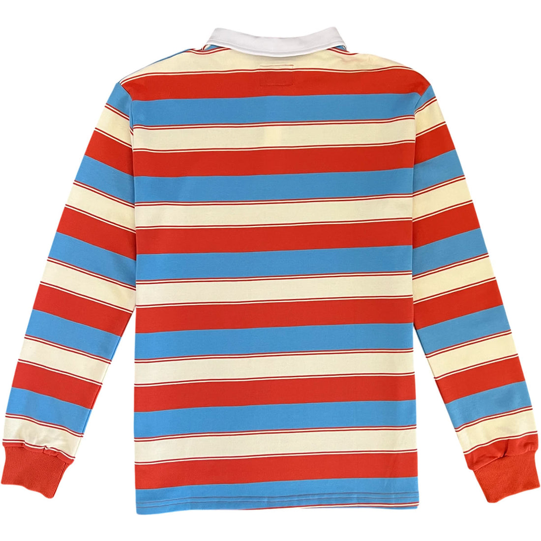 Burnt Orange Cream Blue Vintage Striped Men's Long Sleeve Rugby Shirt Back