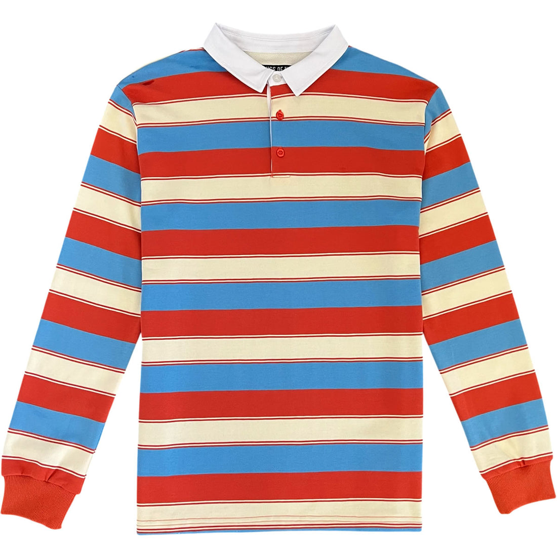 Burnt Orange Cream Blue Vintage Striped Mens Long Sleeve Rugby Shirt