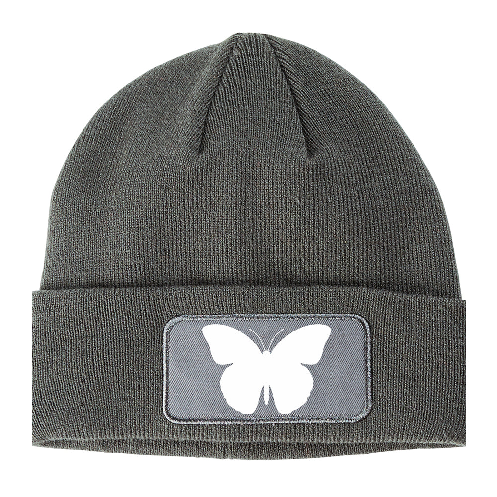 Butterfly Winter Knit Adult Beanie Hat Grey