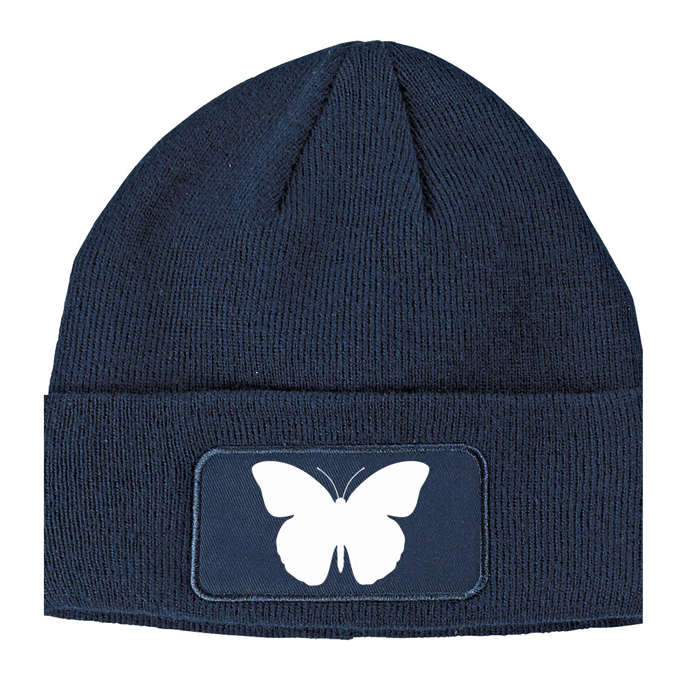 Butterfly Winter Knit Adult Beanie Hat Navy Blue