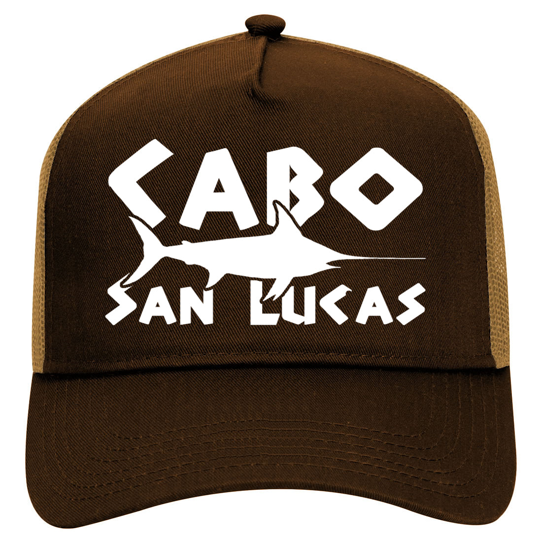 Cabo San Lucas Mexico Swordfish Mens Mesh Trucker Hat Brown