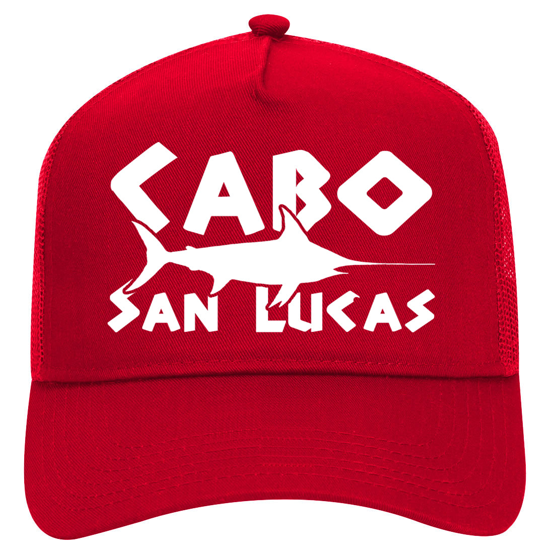 Cabo San Lucas Mexico Swordfish Mens Mesh Trucker Hat Red