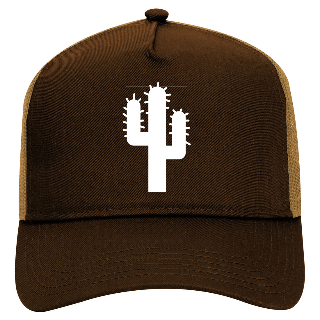 Cactus Logo Mens Mesh Trucker Hat Brown