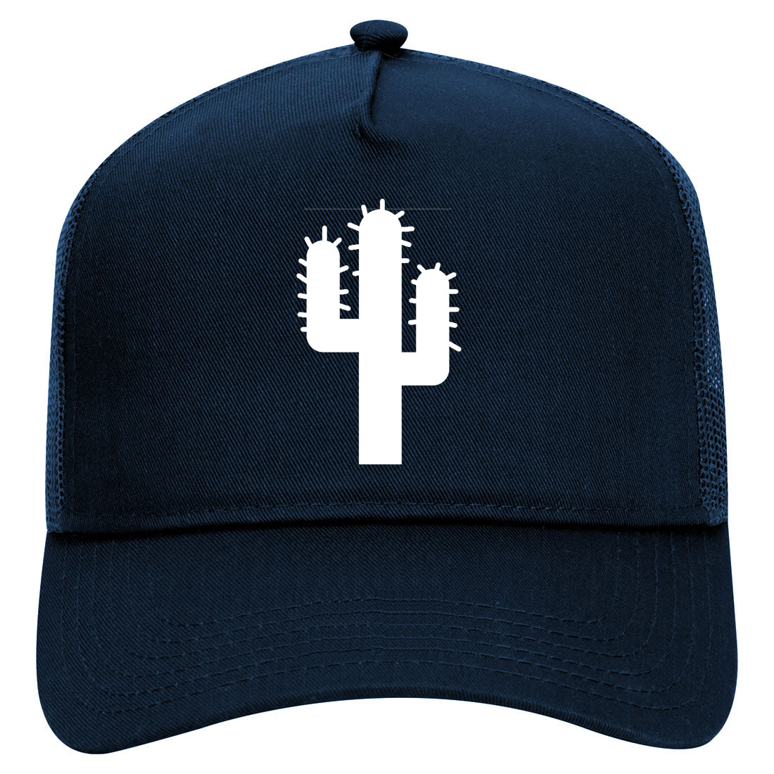 Cactus Logo Mens Mesh Trucker Hat Navy Blue