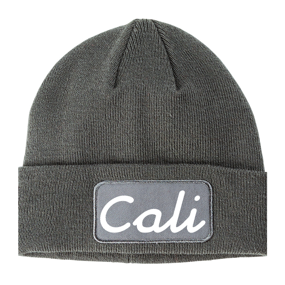 Cali California Script Winter Knit Adult Beanie Hat Grey