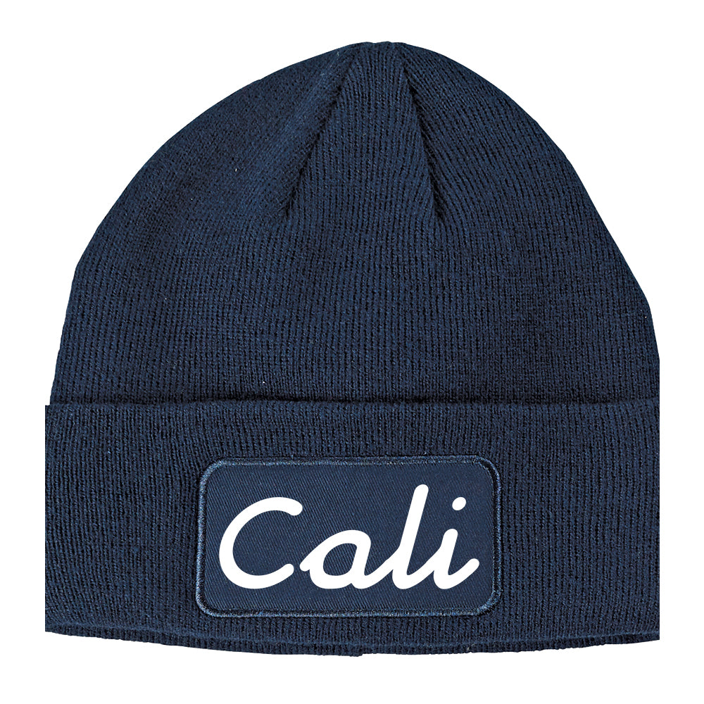 Cali California Script Winter Knit Adult Beanie Hat Navy Blue