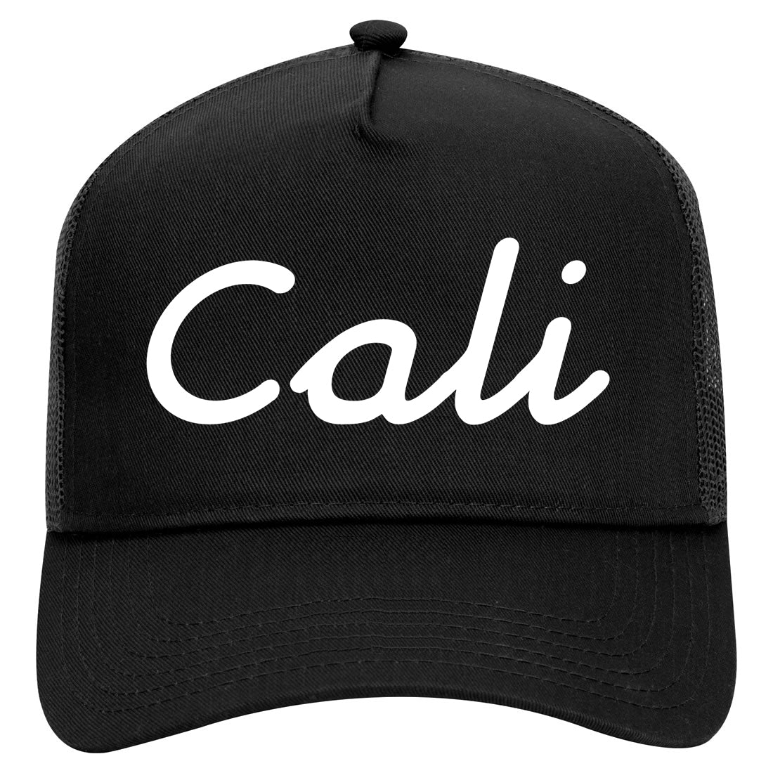 Cali California Script Mens Mesh Trucker Hat Black
